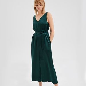 V-Neck Belted Jumpsuit (Dark Green) NEW W/ TAGS